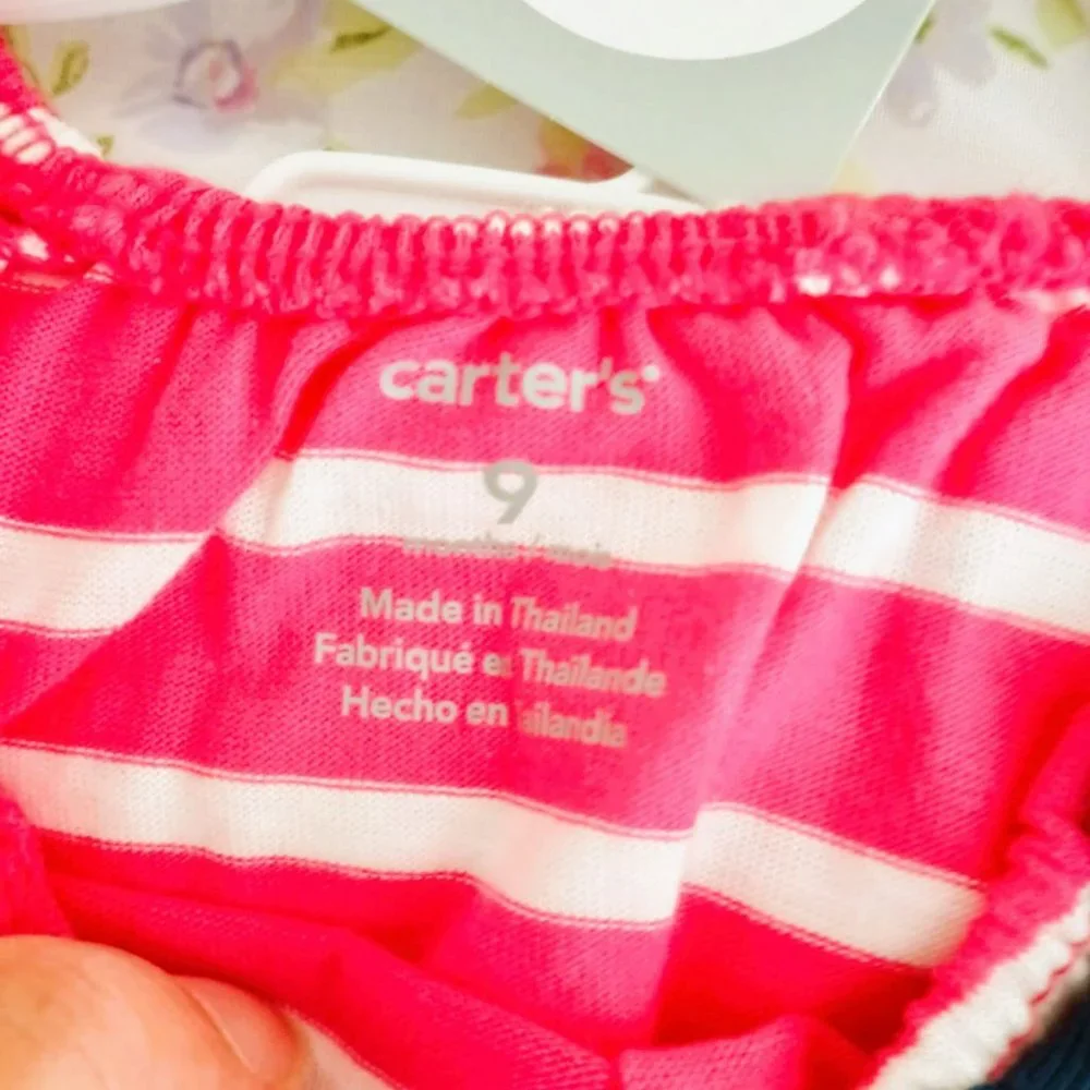 Pink Striped Top & Panties Set 9M Front Pockets and Black Bow Outfit By Carters